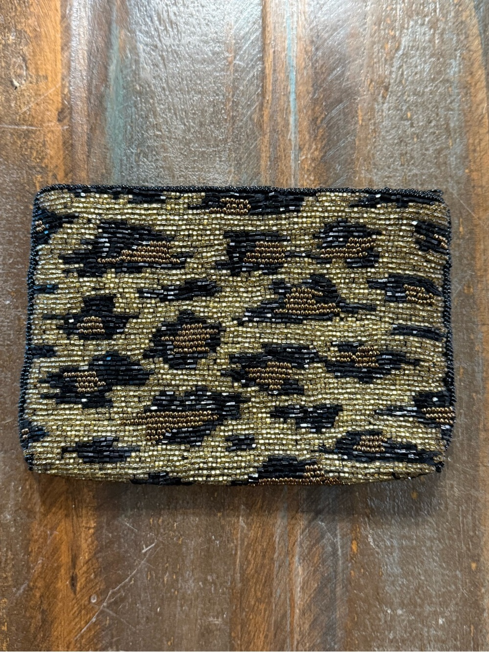 Bechamel Leopard Print Beaded Zip Pouch Coin Purse EUC